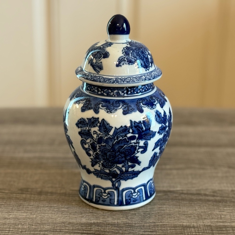 Blue and White Floral Porcelain Jar